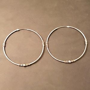 Vintage Silver Hoop Earrings, Accent Beads & Decorative Work, 3" Diameter